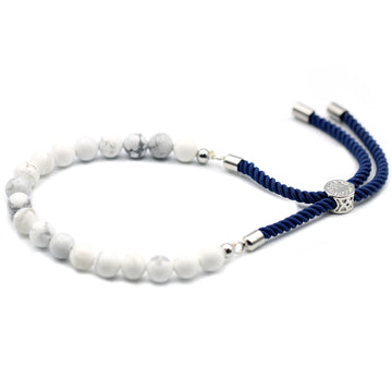 925 Silver Plated Gemstone Navy String Bracelet - White Howlite - Hira Online